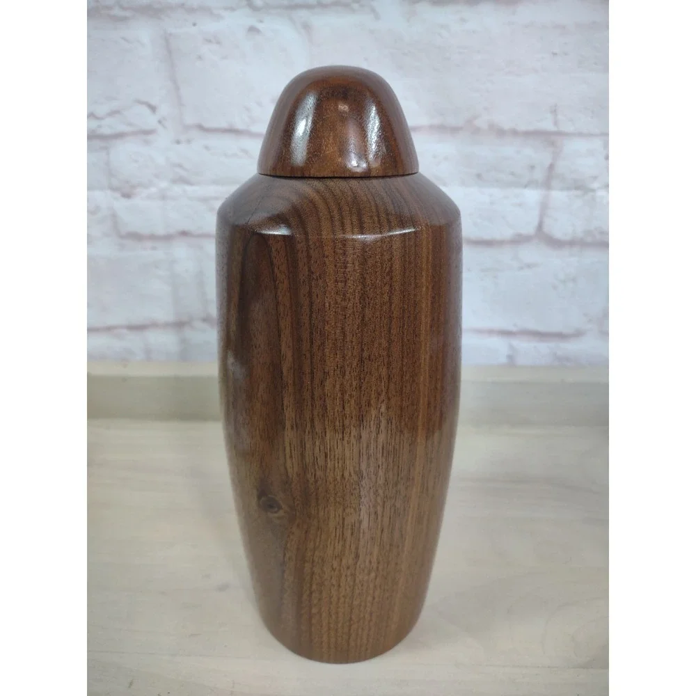 Dark Walnut Wood Urn For Cremation Natural Turned Wood NC Info Paper 9.5
